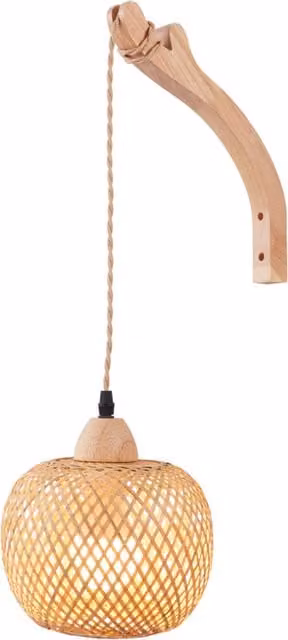Livingandhome Modern Bamboo Lantern Wall Light, Brown, E27