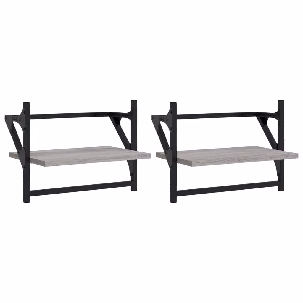 Berkfield Home Wall Shelves with Bars, 2 Piece Set, Grey Sonoma, W: 40 cm, D: 25 cm, H: 30 cm – 2