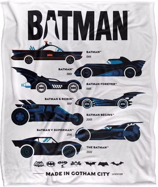 Warner Bros. Batman Silhouette Batmobiles Super Soft Fleece Throw Blanket, Multicolour – 4