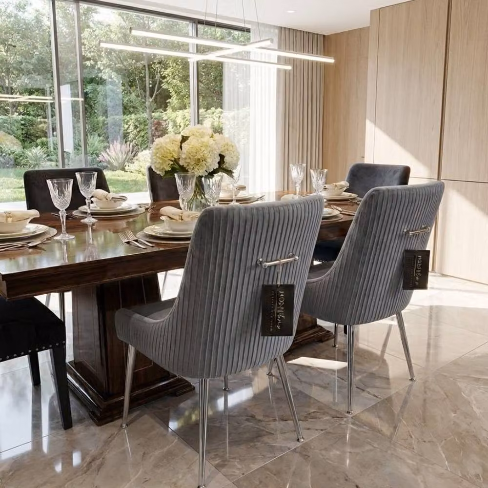 Home Luxe Interior Marco Dining Chairs in Brushed Grey Velvet, Sold in Pairs – 3