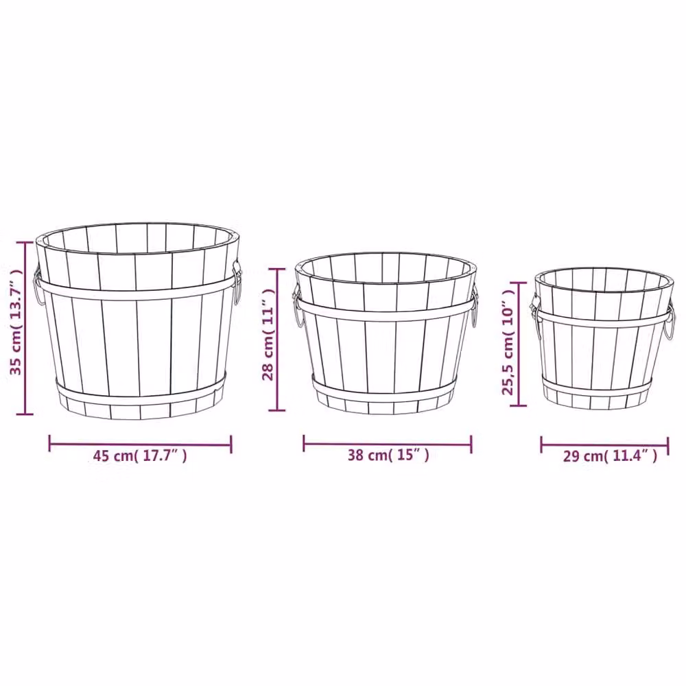 Berkfield Home 3 Piece Solid Wood Fir Bucket Planter Set in Brown – 6