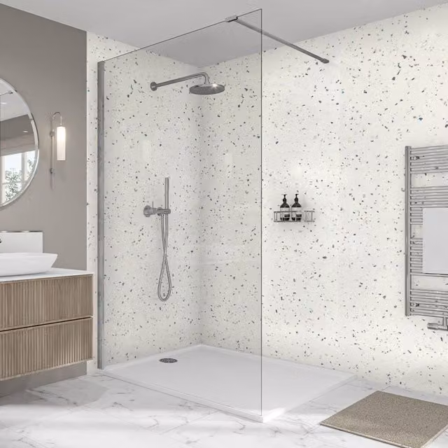 Wetwall Elite Double Post Formed Quartzo Bianco Glossy White Shower Panel