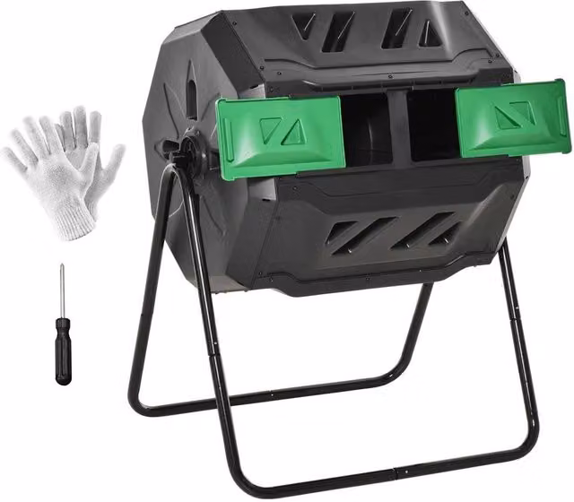 Kelvenix Dual Chamber Outdoor Tumbling Compost Bin in Black