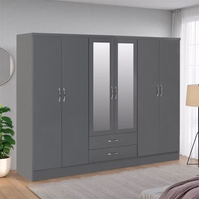 Seconique Nevada 6 Door 2 Drawer Wardrobe in Grey Gloss