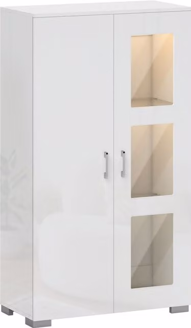 HOMCOM Modern High Gloss White Sideboard with Glass Doors and Integrated 16-Colour RGB LED Lighting, W: 126.0 cm, H: 71.0 cm, D: 32.9 cm – 1