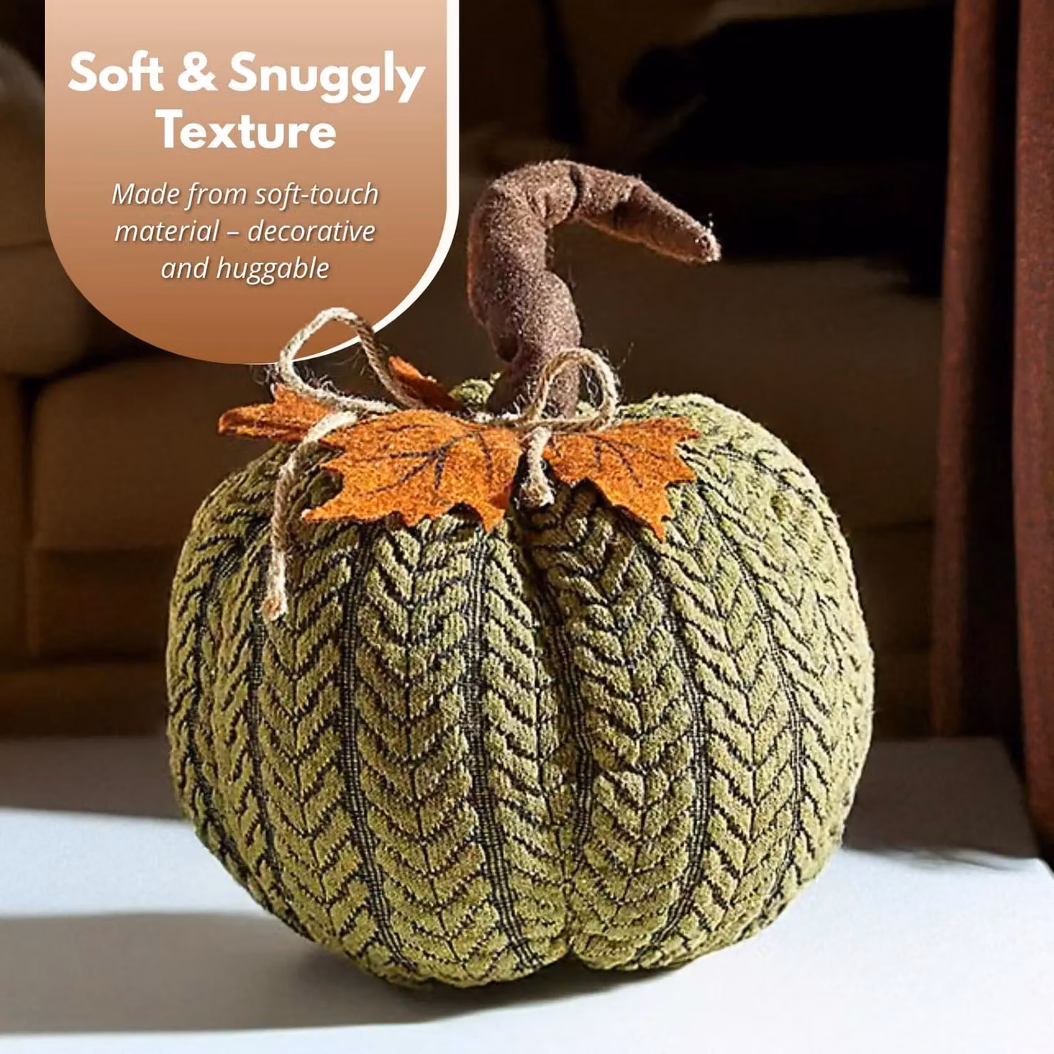 Marco Paul Green Plush Pumpkin Soft Autumn and Halloween Tabletop Decoration, Height: 22 cm – 4