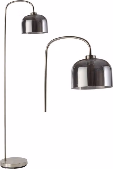 First Choice Lighting Francine Silver Arched Floor Lamp with Smoke Grey Glass Shade – 1