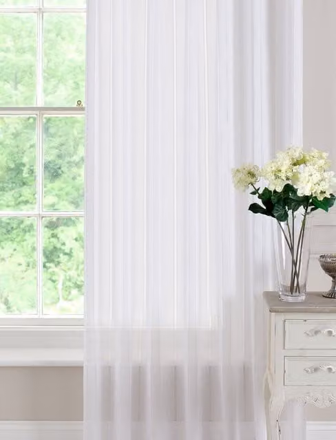 Denby White Plain Single Voile Fabric Panel Curtain with Multifunction Tape