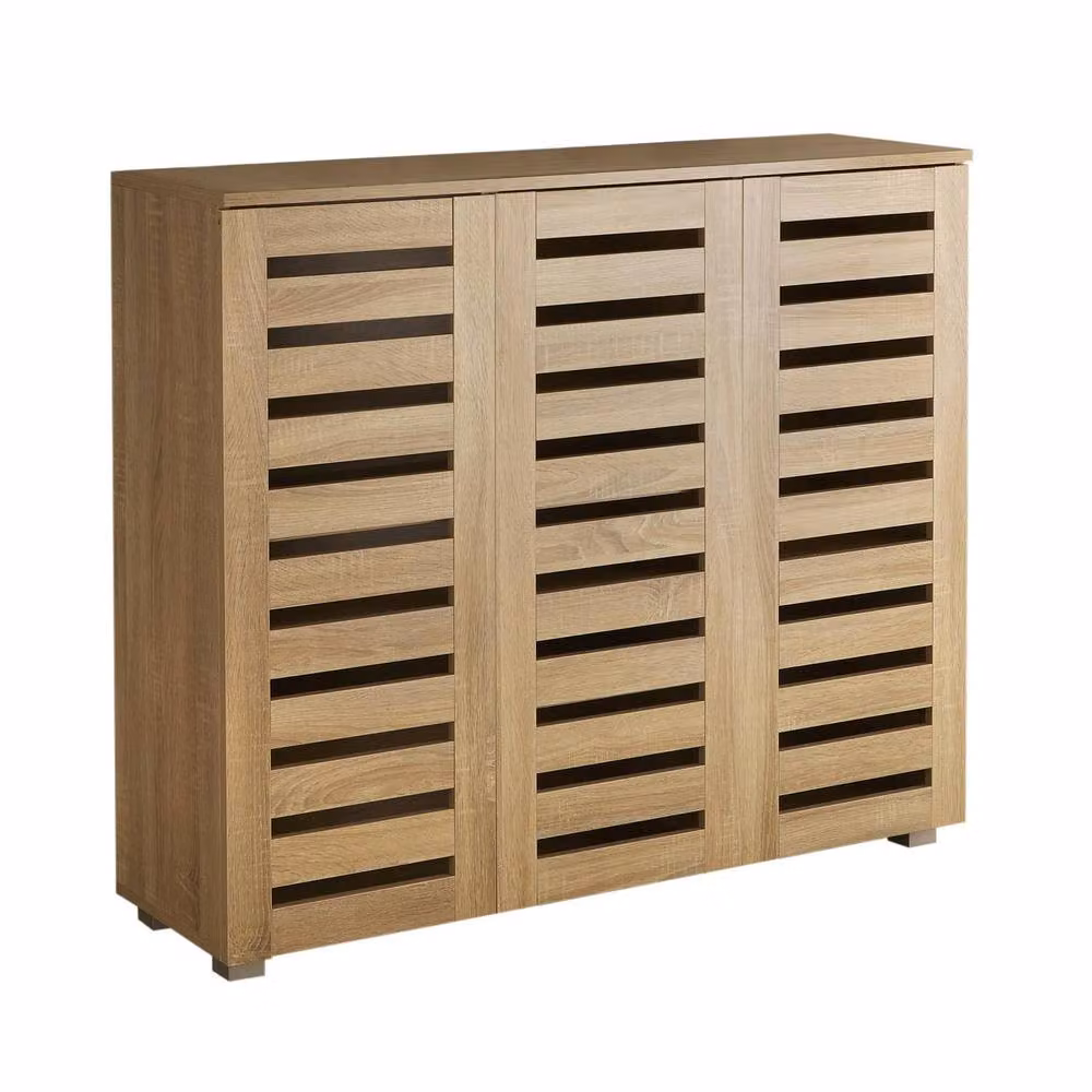 Home Source Oslo 3 Door Shoe Storage Cabinet in Light Oak – 5