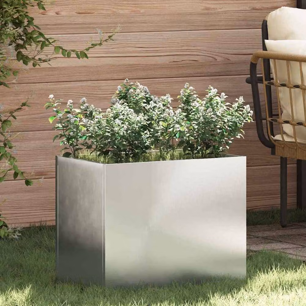 Berkfield Home Silver Galvanised Steel Garden Planter Tub W: 50 cm, D: 32 cm, H: 40 cm – 2