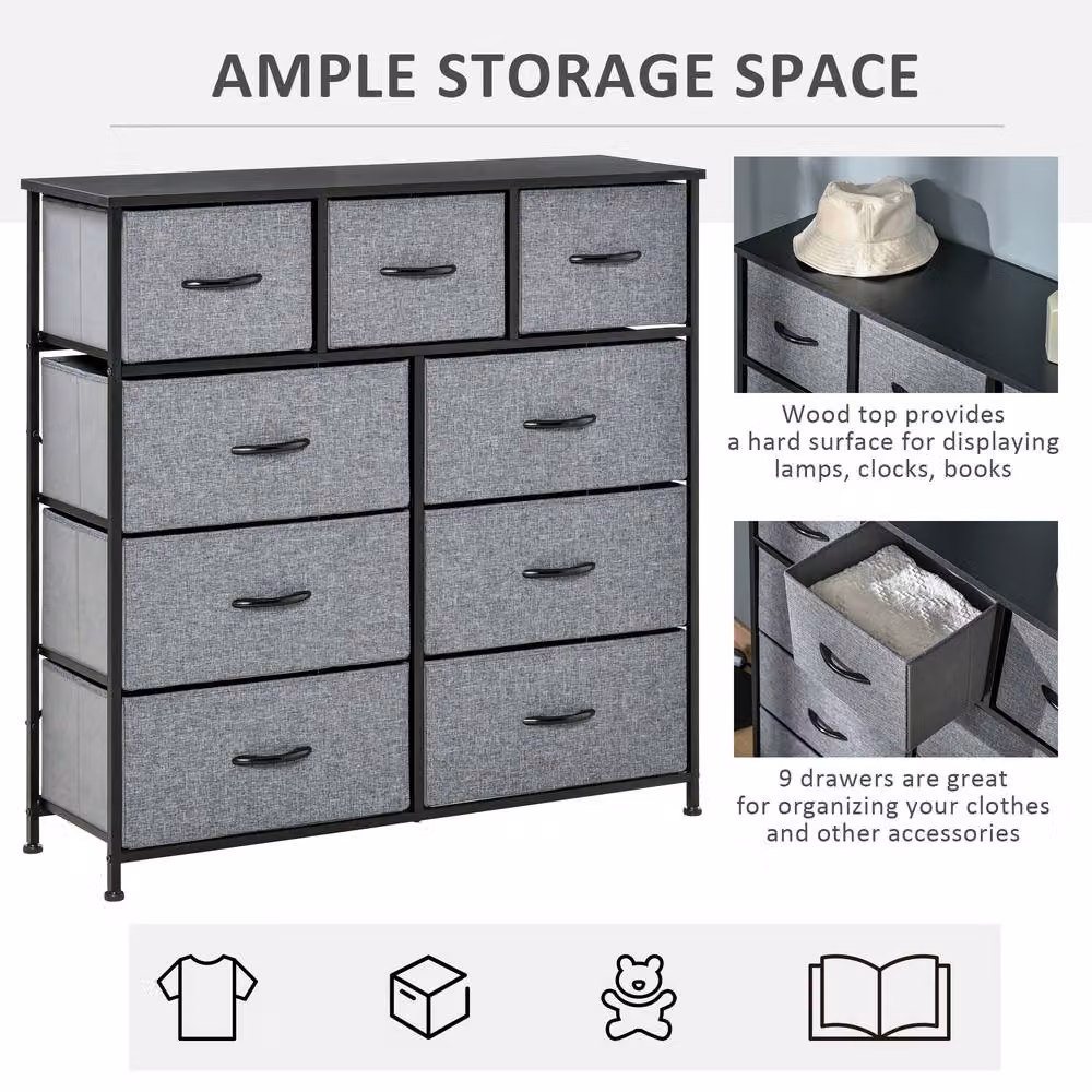 STILVORA Modern Fabric Dresser with Storage in Grey and Multicolour – 4