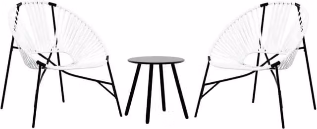 Berkfield Home 3 Piece Poly Rattan Garden Chair Set with Metal Frame in Black and White