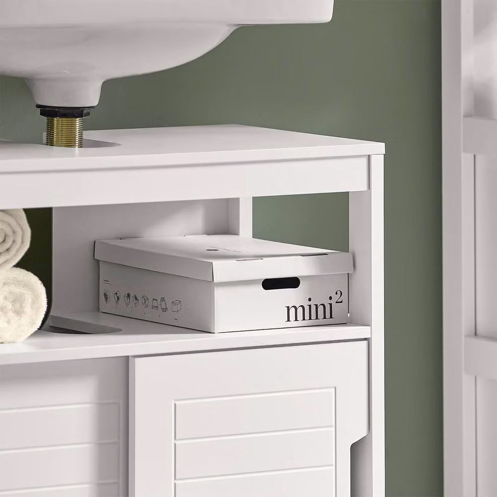 SoBuy White Under Sink Bathroom Cabinet with Sliding Doors and Internal Shelves, W: 60 cm, H: 60 cm – 4