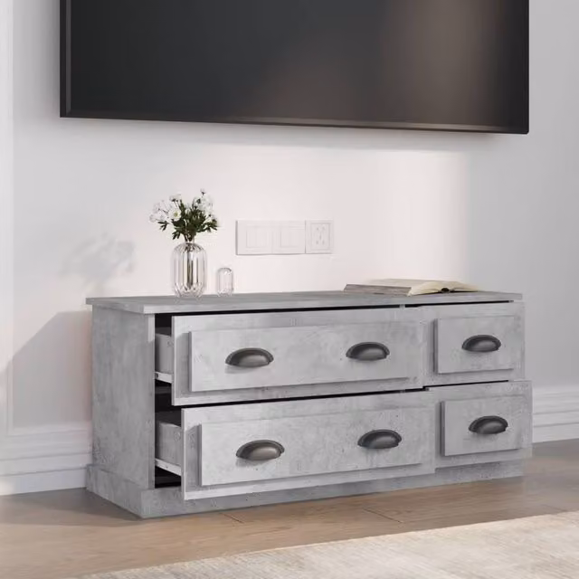 Berkfield Home TV Cabinet in Concrete Grey, W/D/H: 100 x 35.5 x 45 cm