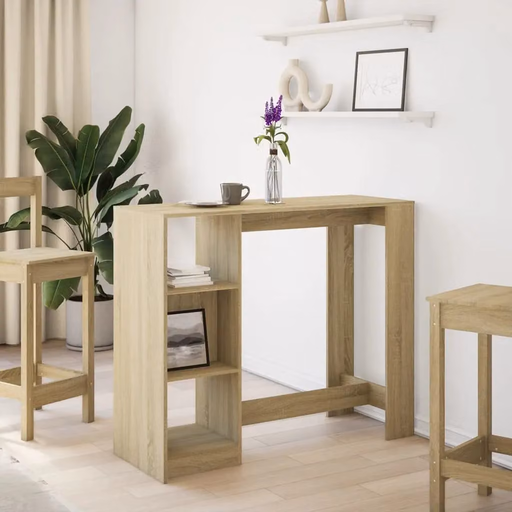 Berkfield Home Bar Table with Shelf in Sonoma Oak Brown, W/D/H: 124 x 46 x 103.5 cm – 2