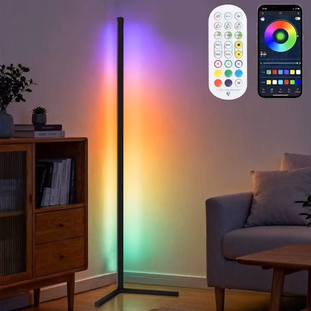PAWNORA 65 inch Tall RGB LED Corner Floor Lamp in Black – 1
