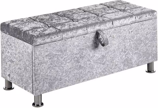 Kelvenix Grey Velvet Storage Ottoman Seat Stool Bench W/D/H: 102 x 42 x 46 cm