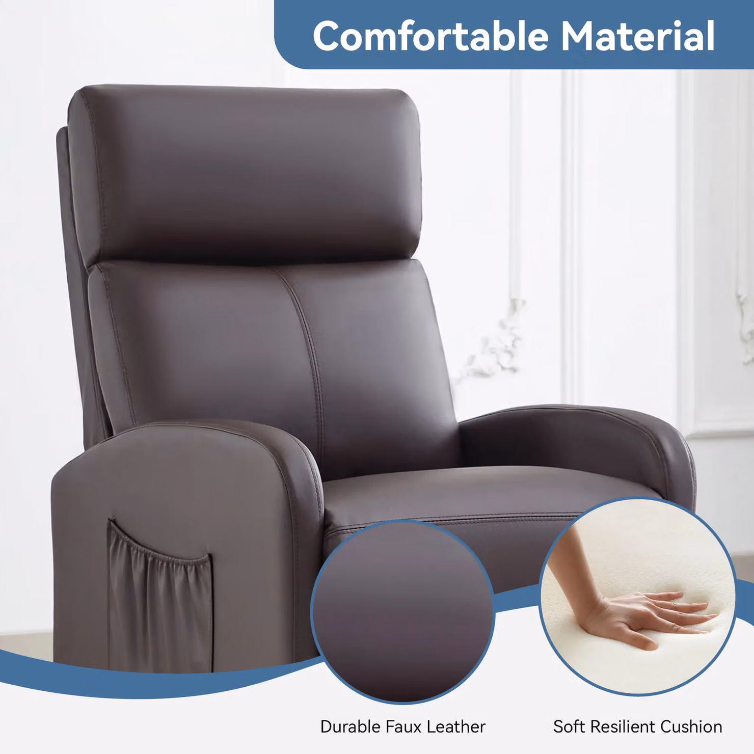 MCC Direct CozyLiving Faux Leather Push Back Reclining Armchair in Dark Brown – 3