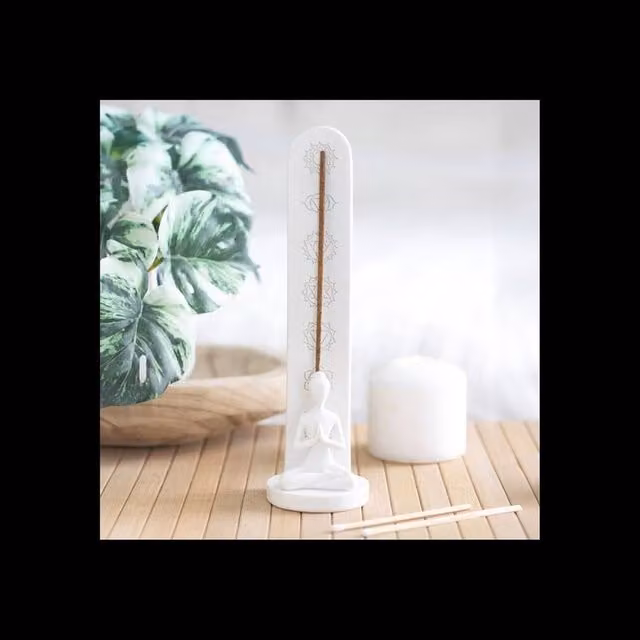 KDMD White Ceramic Chakra Yoga Incense Stick Holder with 7 Symbols