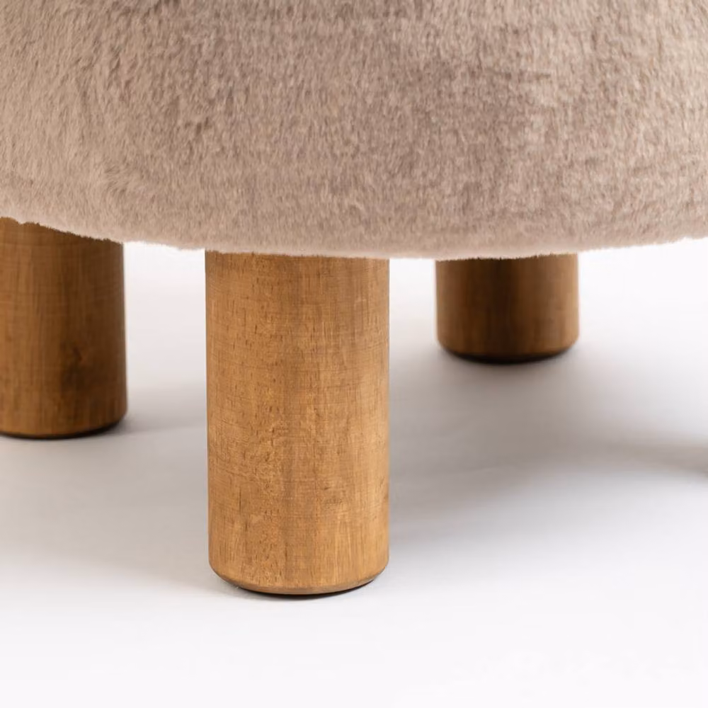 Scottish Everlastings Ltd Soft Faux Fur Round Mushroom Foot Stool in Beige, W/D/H: 50 x 50 x 33 cm – 2
