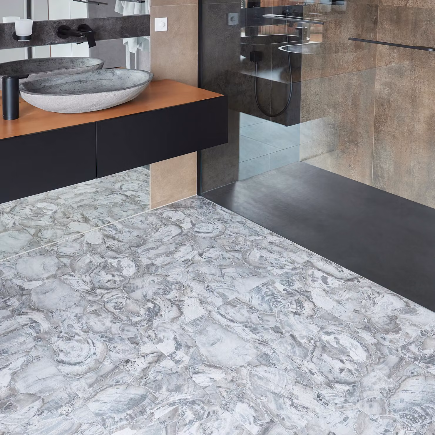 Novecrafto Self-Adhesive Vinyl Floor Tiles, 30 Pack, Charcoal Marble Flow Pattern, W/D: 30.5 x 30.5 cm – 7