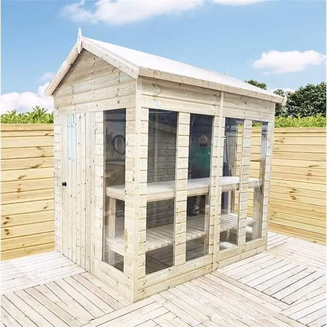 Marlborough Pressure Treated Apex Potting Shed and Bench in Natural Wood