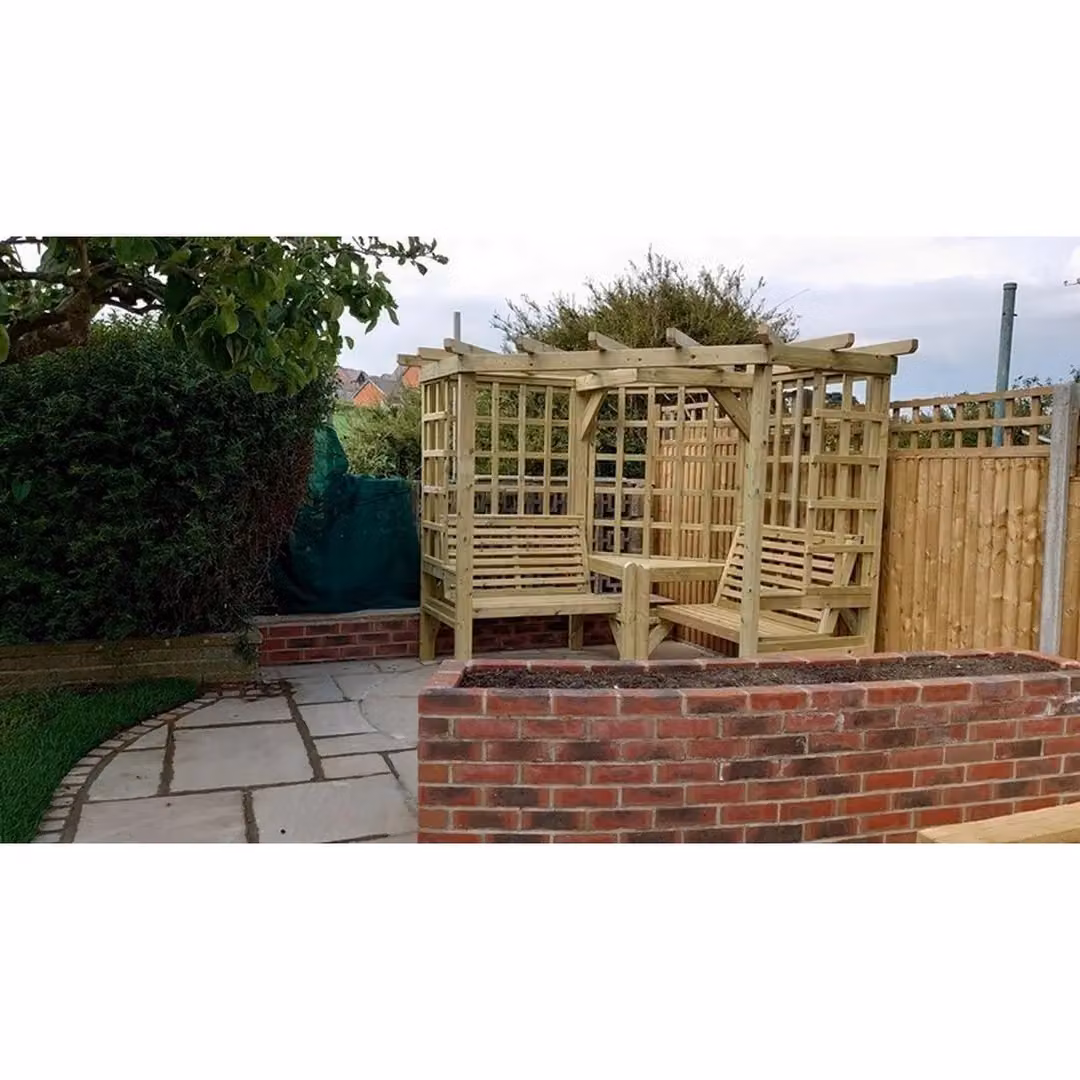 Churnet Valley Garden Furniture Ltd Clementine Corner Arbour with 2 Benches and Table in Brown, W/D/H: 290 x 205 x 150 cm – 3