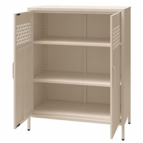 Dorel Home Annie Metal Storage Cabinet with 2 Hinged Doors, Beige, H x W x D: 102 x 80 x 40 cm – 4