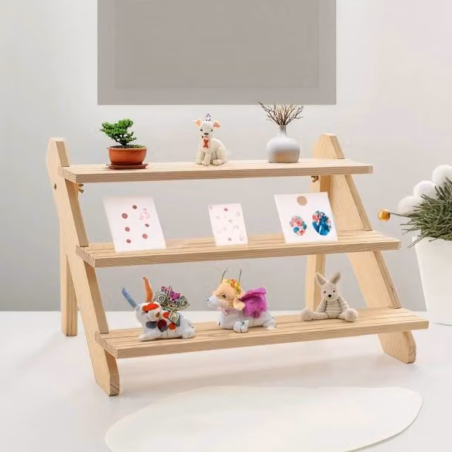 FORGEVIO 3 Tier Solid Wood Desktop Plant Stand in Natural Brown and Beige