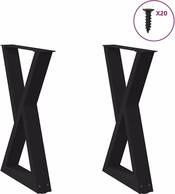 Berkfield Home Dining Table Legs, 2 Pieces, Black Matt Steel, H: 72-73.3 cm x W: 60 cm