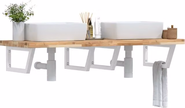 Berkfield Home Wall Mounted Basin Shelf in Brown Steel and Solid Acacia Wood