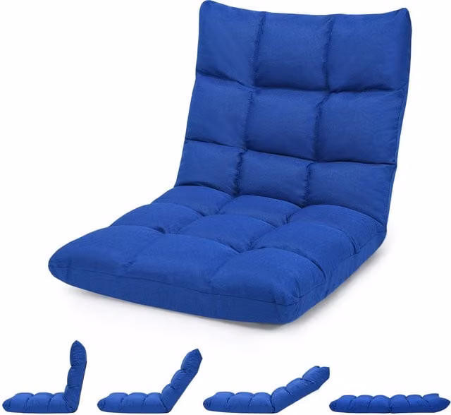 Costway Blue Fabric Video Gaming Sofa Chair for Adults