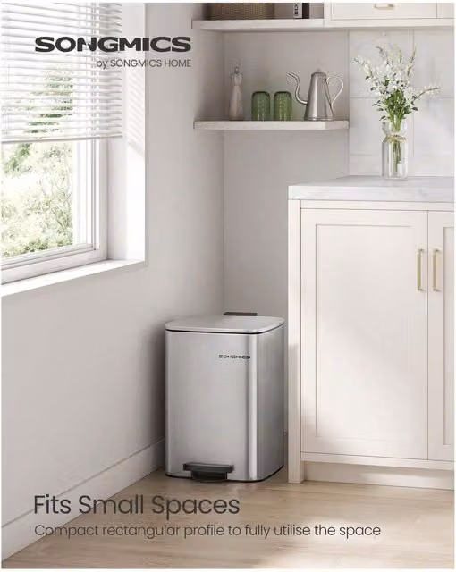 SONGMICS 20L Soft Close Pedal Bin in Silver