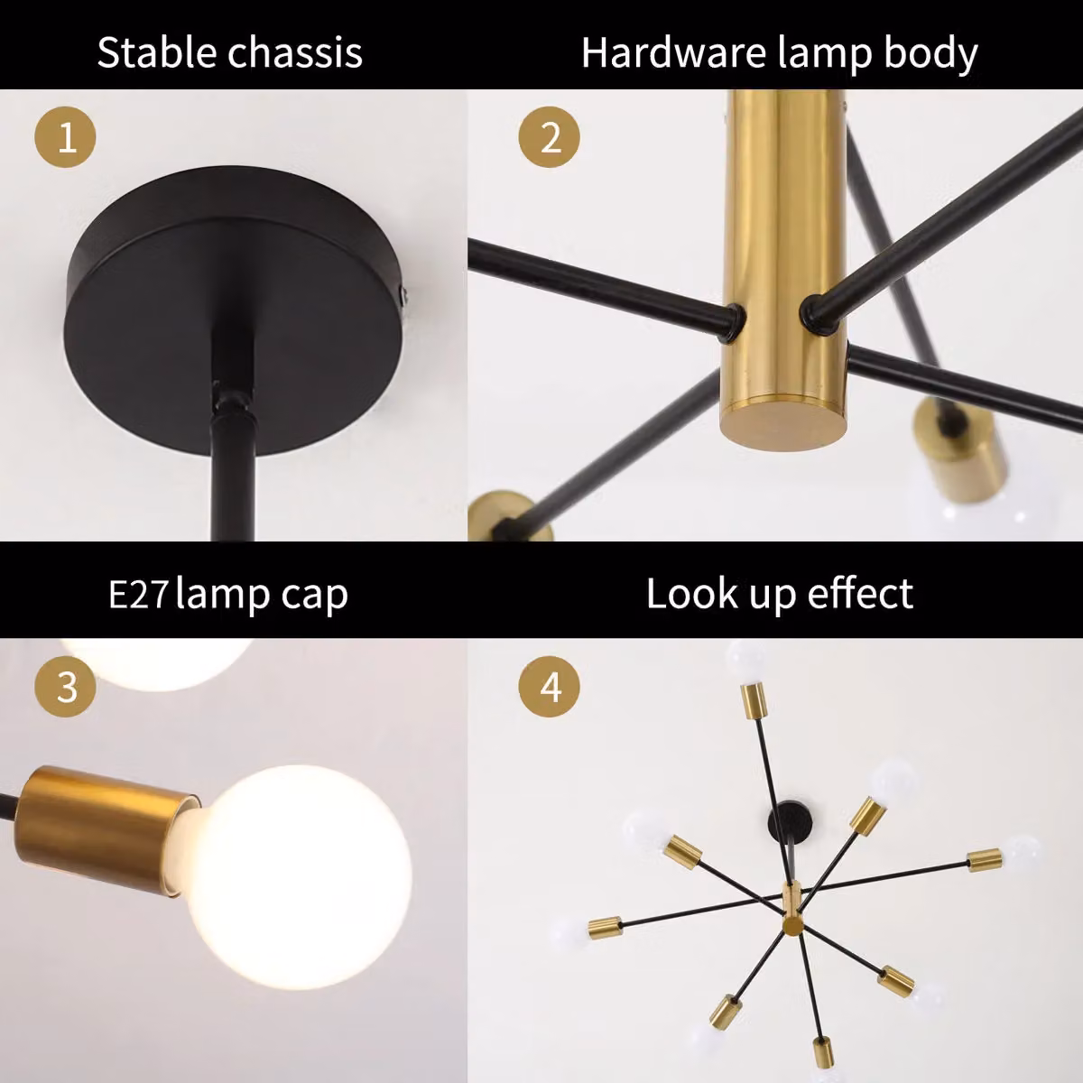 Garwarm 8 Light Sputnik Chandelier in Gold and Black with Adjustable Height and Dimmable LED Functionality – 4
