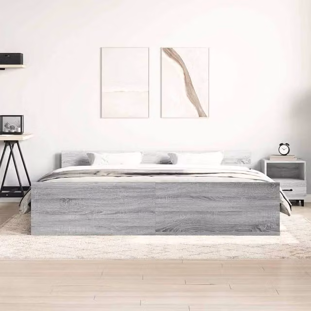Berkfield Home Durable Super King Bed Frame with Headboard and Footboard in Grey Sonoma, W/D/H: 180 x 200 x 183 cm
