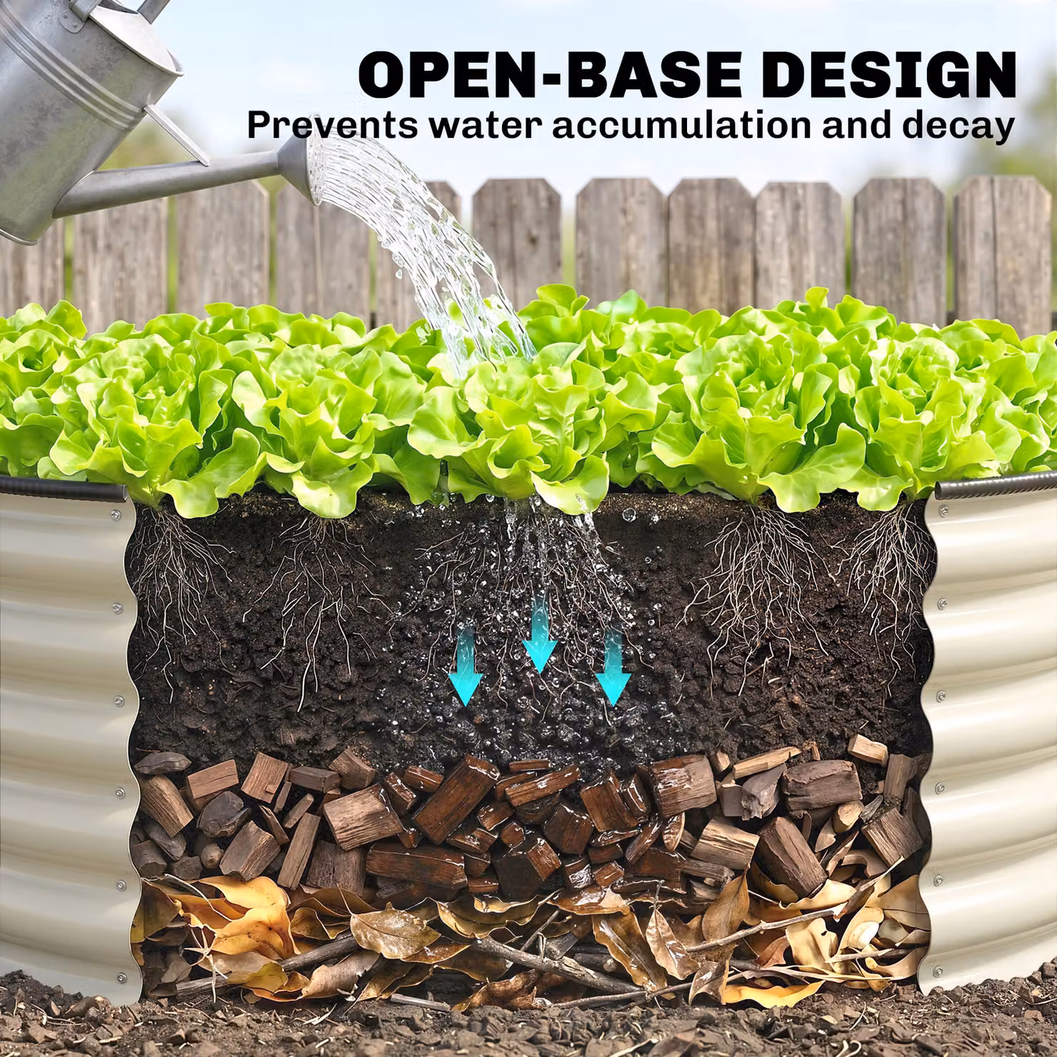 Outsunny Galvanised Steel Raised Garden Bed with Safety Edging in White, W/D/H: 120 x 120 x 43 cm – 6