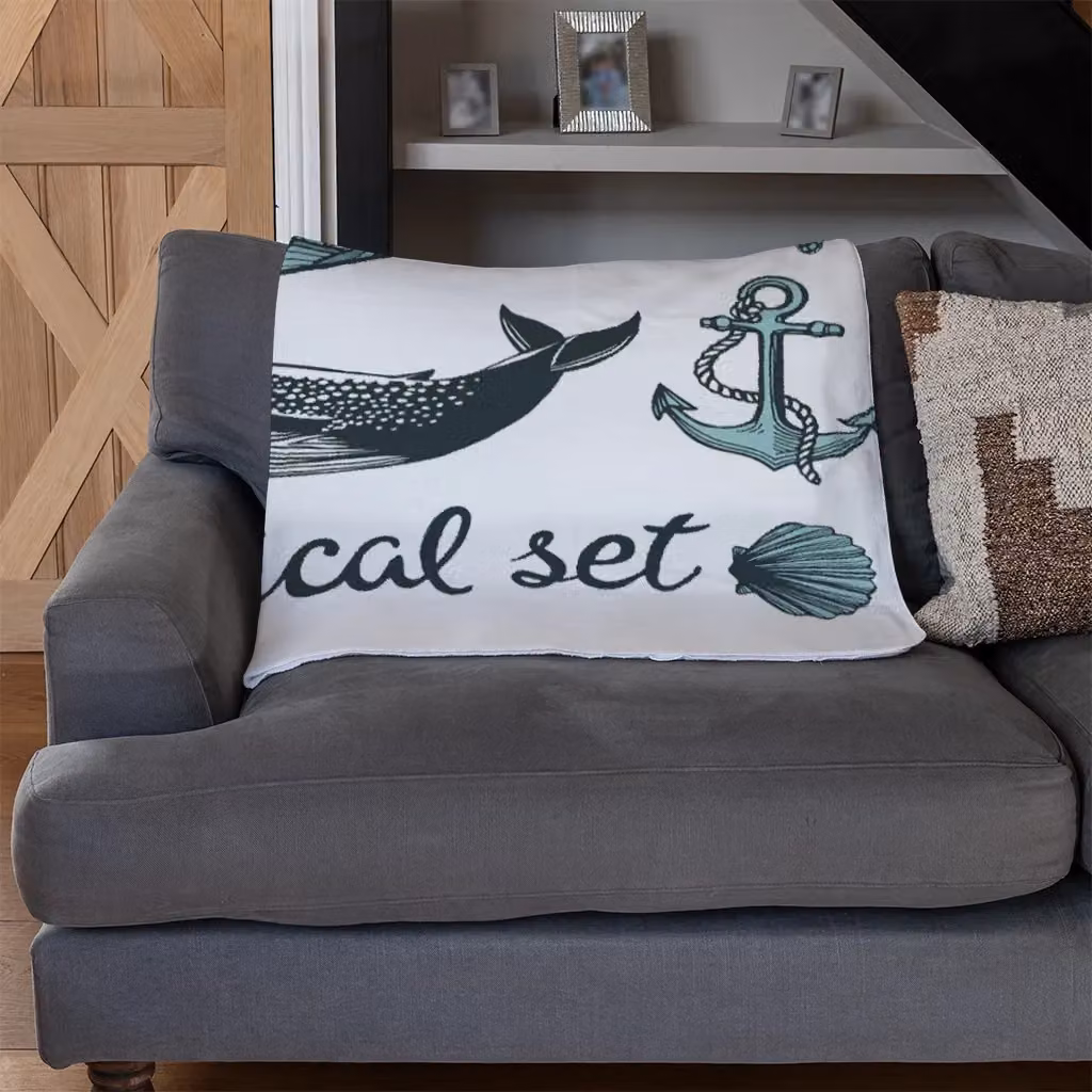 Benjamin Tate Design Nauticle Items Fleece Blanket in Blue and Beige, W/D/H: 120 x 150 cm – 3