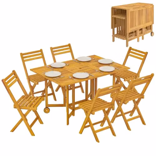 Outsunny 7 Piece Garden Dining Set with Extendable Rectangular Table and 6 Chairs in Brown Acacia Wood