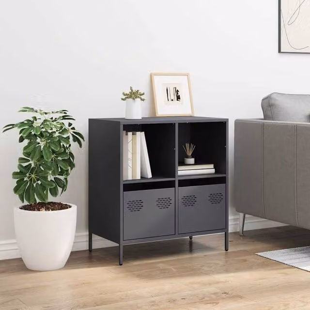 Berkfield Home Anthracite Sideboard in Dark Grey Matt Metal, W/D/H: 68 x 39 x 73.5 cm