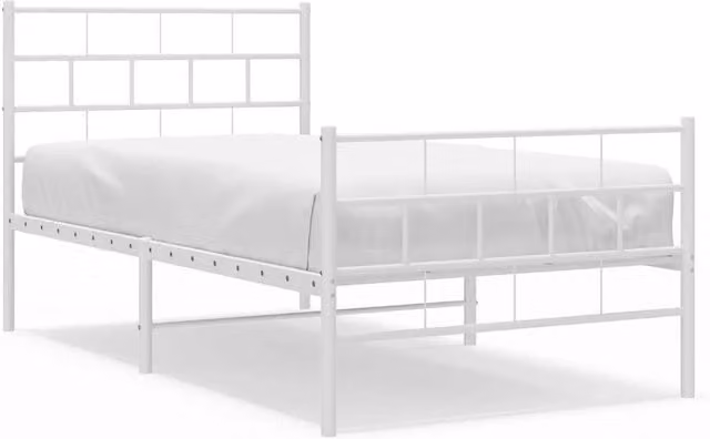 Berkfield Home Metal Bed Frame with Headboard and Footboard in White, W/D/H: 100 x 200 cm – 1