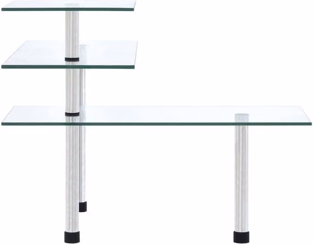 Berkfield Home Elegant 3-Tier Corner Kitchen Shelf with Silver Metal Frame and Transparent Tempered Glass