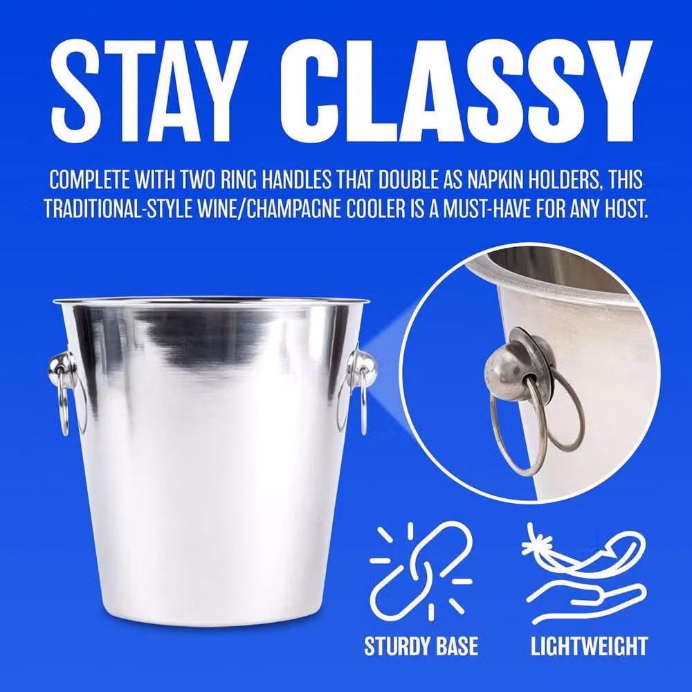 BARGAINS-GALORE Stainless Steel Champagne Ice Bucket with Handles in Silver – 6