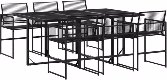 Berkfield Home 7 Piece Black Poly Rattan Garden Dining Set with Glass Rectangular Table – 1