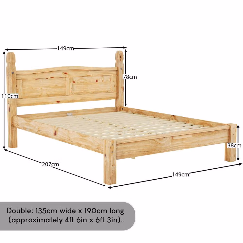 Vida Designs Corona Double Bed Frame in Brown Solid Wood with Low Foot End – 2