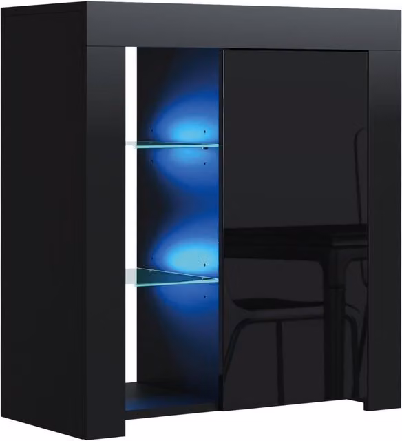 Mex Furniture LTD Modern Black Gloss Sideboard with Integrated LED Lighting, W/D/H: 83 x 35 x 75 cm