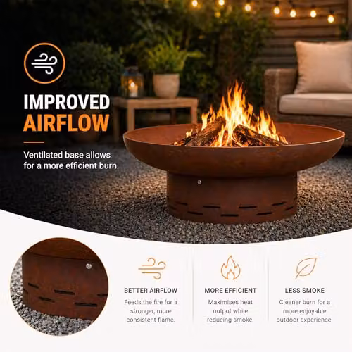Nicoman Pre-rusted Steel Fire Bowl in Rust and Bronze, 70 cm Diameter – 4