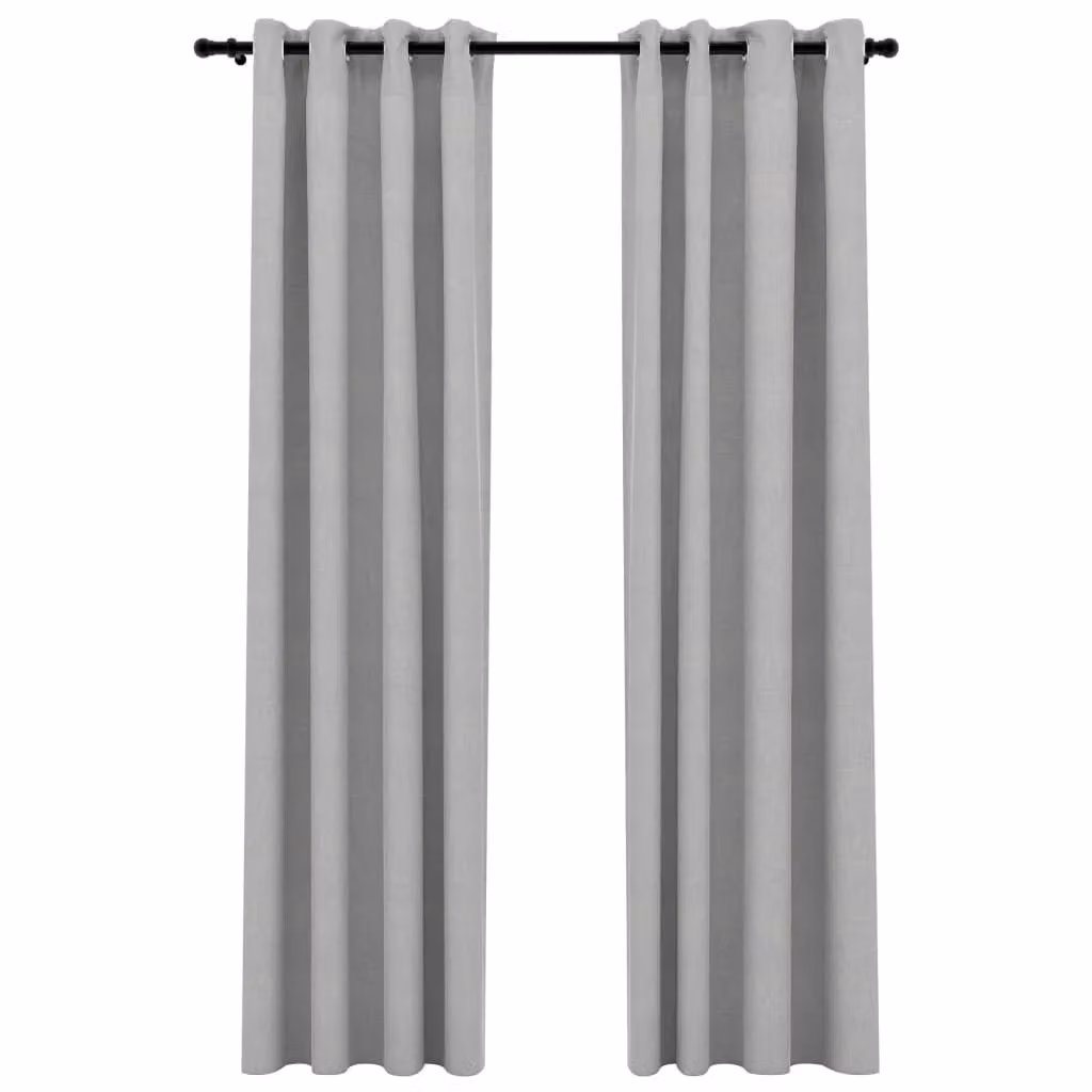 Berkfield Grey Linen-Look Blackout Curtains with Eyelets, 2 Pack, W: 140 cm, H: 245 cm – 2