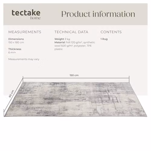 tectake Cosy Abstract Pattern Rug in Beige and Grey, W/D/H: 80 x 150 cm – 2