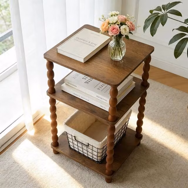 FORGEVIO Rustic Wooden Side Table in Walnut Brown – 1