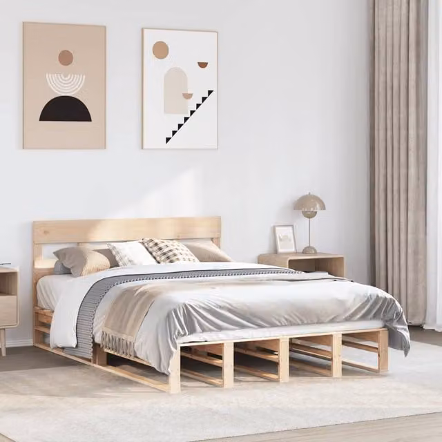 Berkfield Home Rustic Solid Wood Pine Bed Frame in Brown, W/D/H: 140 x 200 cm – 1
